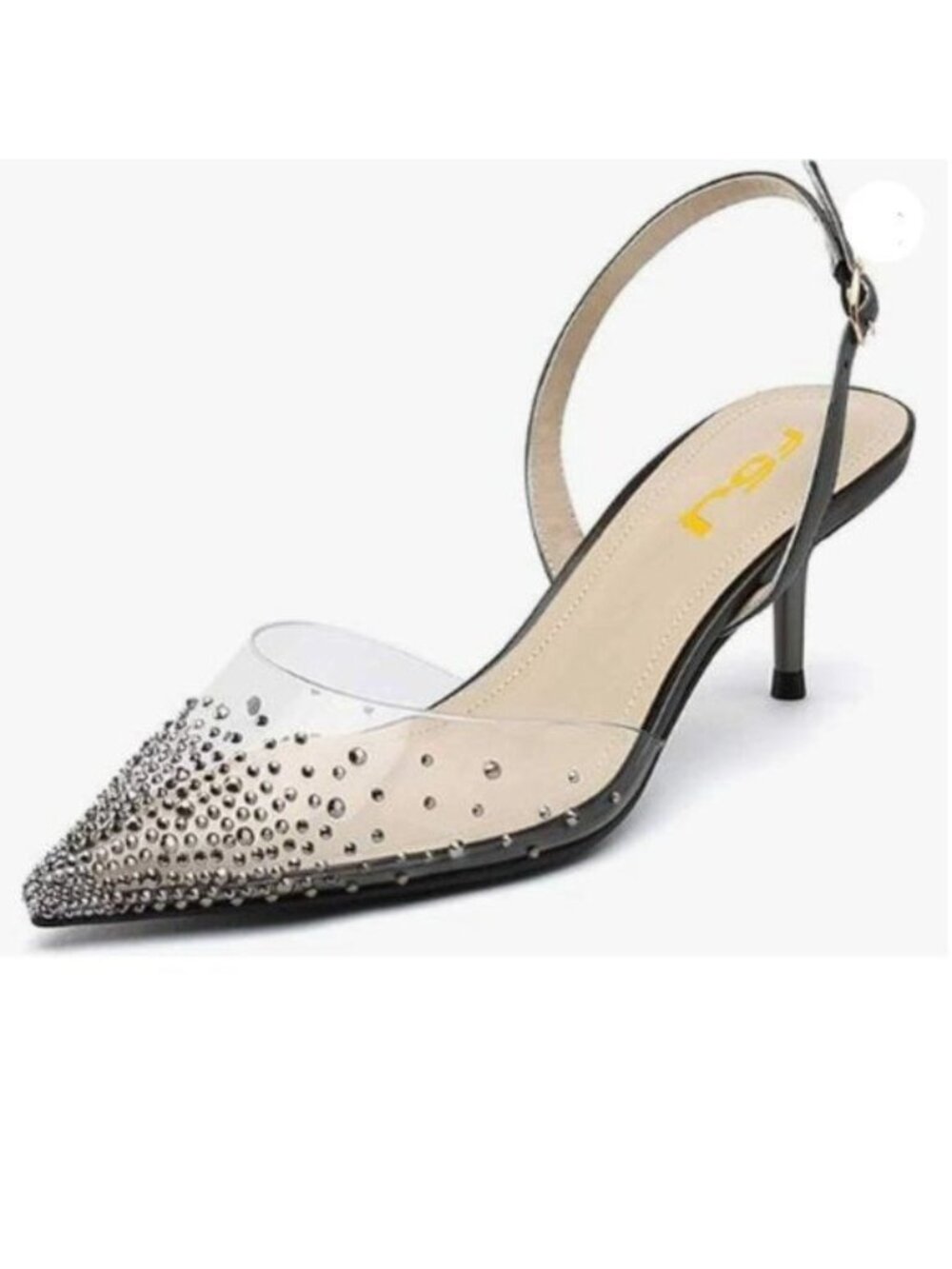 FSJ Women Crystal Studded Clear Pumps Sparkle Rhinestones Mid Low Heel Sandals